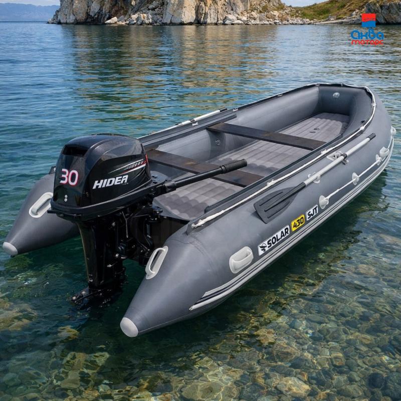 Лодка пвх SOLAR 430 super jet tunnel серый + мотор HIDEA HDJ30FHS (водомет)